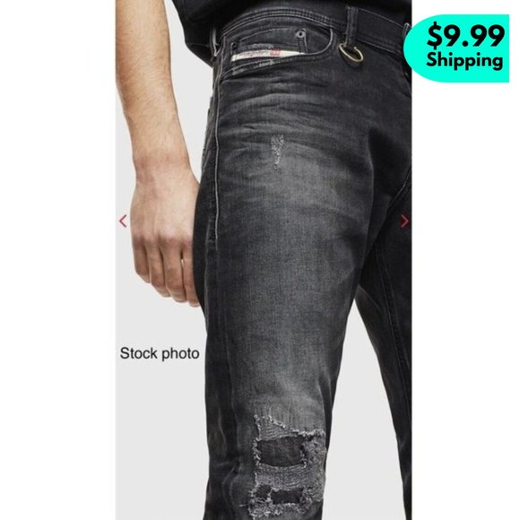 ❌SOLD❌ DIESEL “Tepphar” Slim Carrot Men's Black-Grey Jeans Distressed *Authentic - Picture 1 of 16